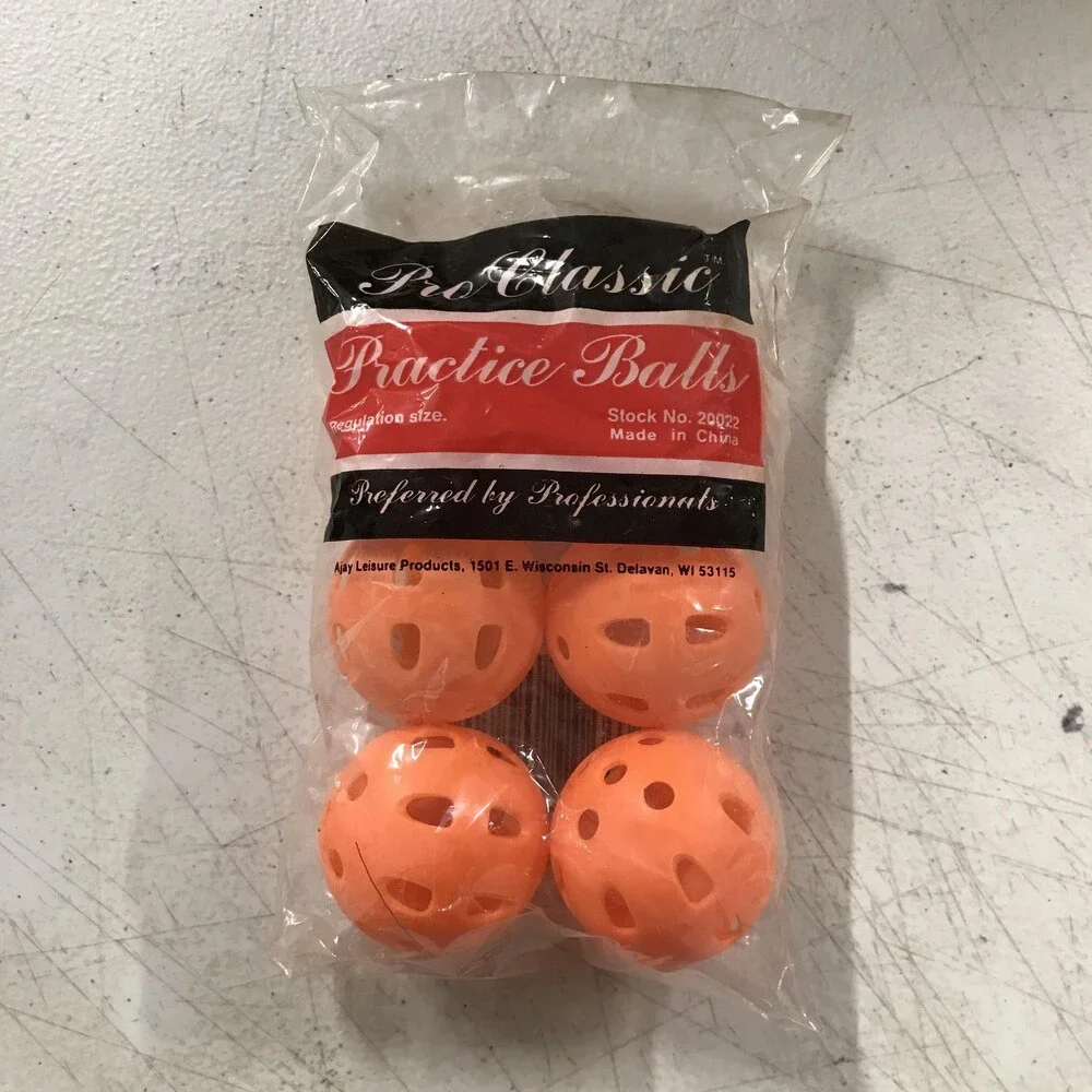 Vintage Baseball Practice Balls Orange Plastic Batting 6 Pack Pro Classic